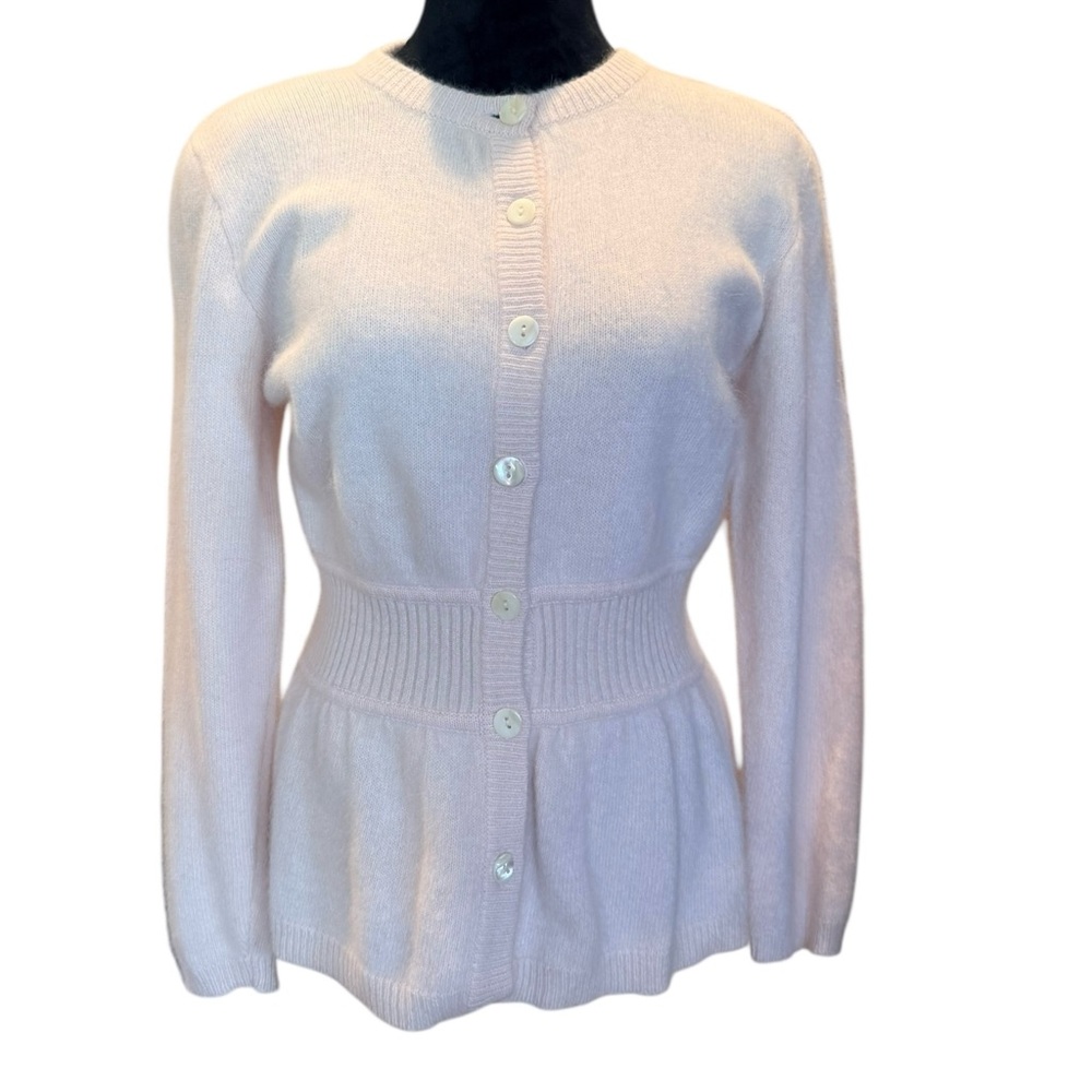 Vintage Angora Lambs Wool Sweater Collections Peplum Pink Cardigan Small